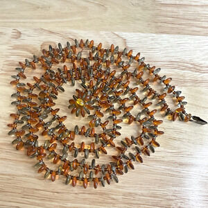 Vintage West Germany Double Strand Necklace Amber tone & Gray Glass Beads 24 In